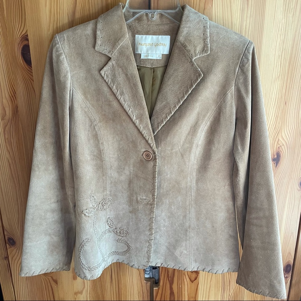 Margaret Godfrey Tan Floral Whip Stitched Boho Western Jacket